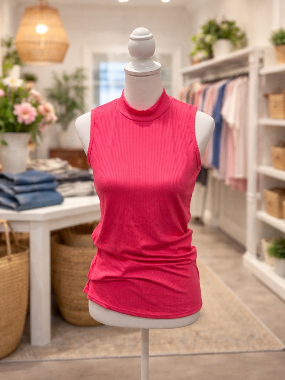 White Birch Pink Ribbed Tank Top Sleeveless Stretch Fitted Basic S L XL 3X